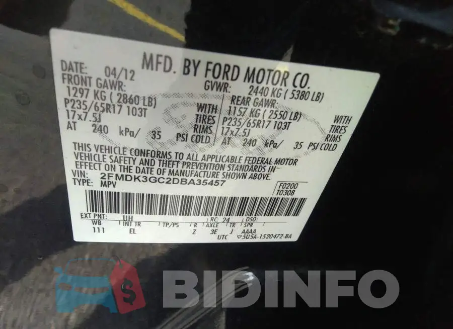 2FMDK3GC2DBA35457 Photo# 9