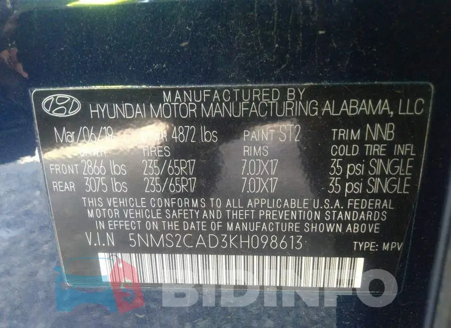 5NMS2CAD3KH098613 Photo# 9