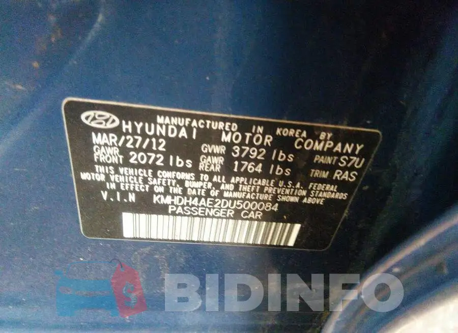 KMHDH4AE2DU500084 Photo# 9