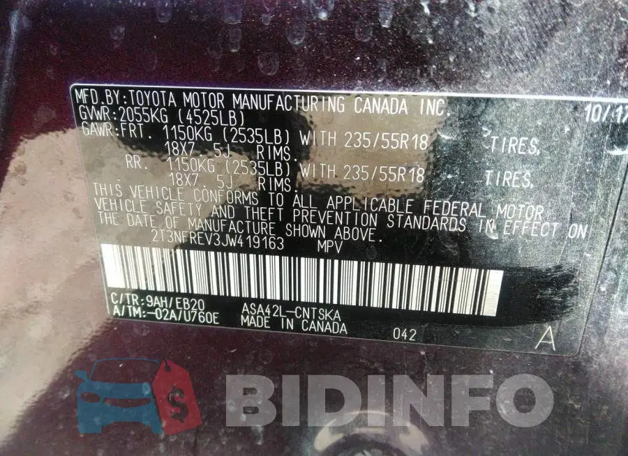 2T3NFREV3JW419163 Photo# 9