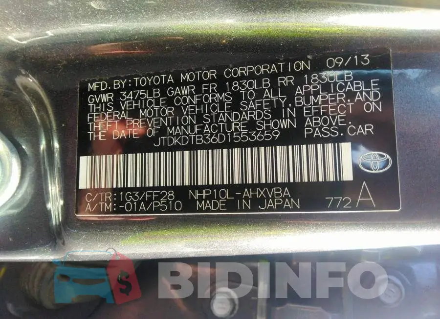 JTDKDTB36D1553659 Photo# 9