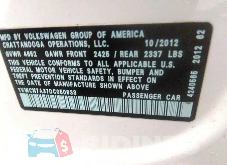 1VWCN7A37DC050833 Photo# 9