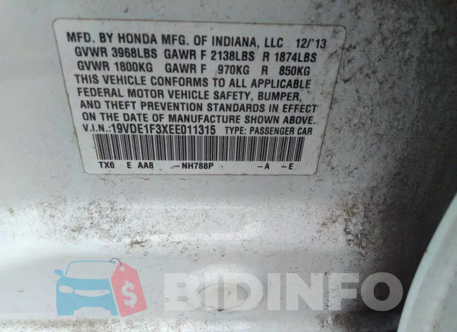 19VDE1F3XEE011315 Photo# 9