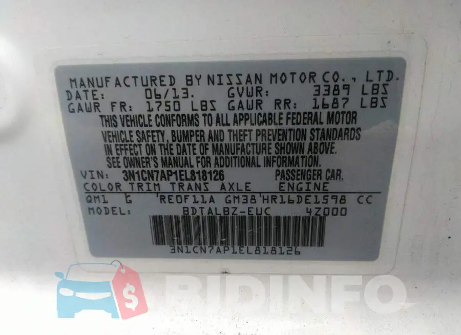 3N1CN7AP1EL818126 Photo# 9