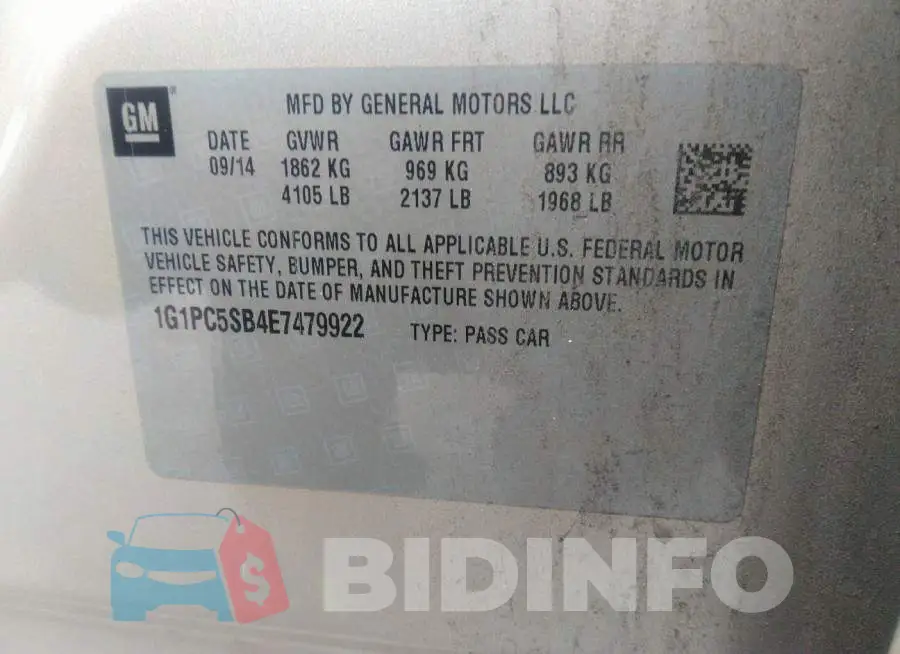 1G1PC5SB4E7479922 Photo# 9