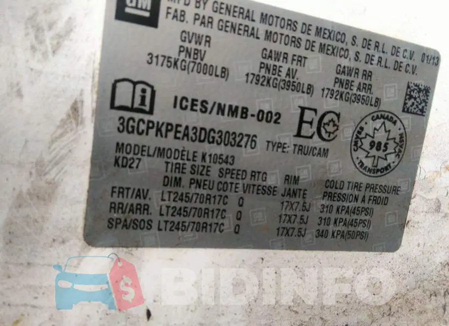 3GCPKPEA3DG303276 Photo# 9