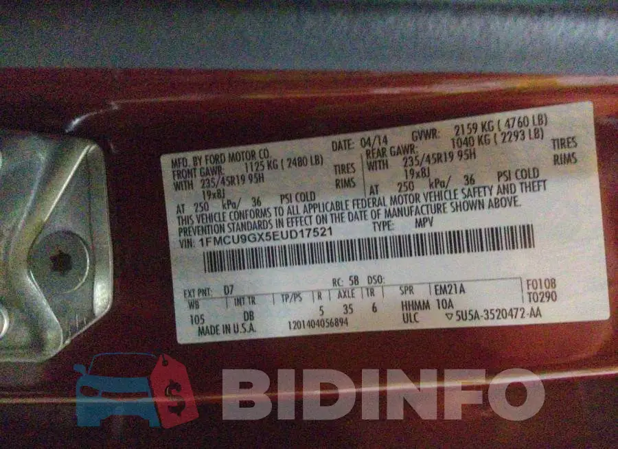 1FMCU9GX5EUD17521 Photo# 9