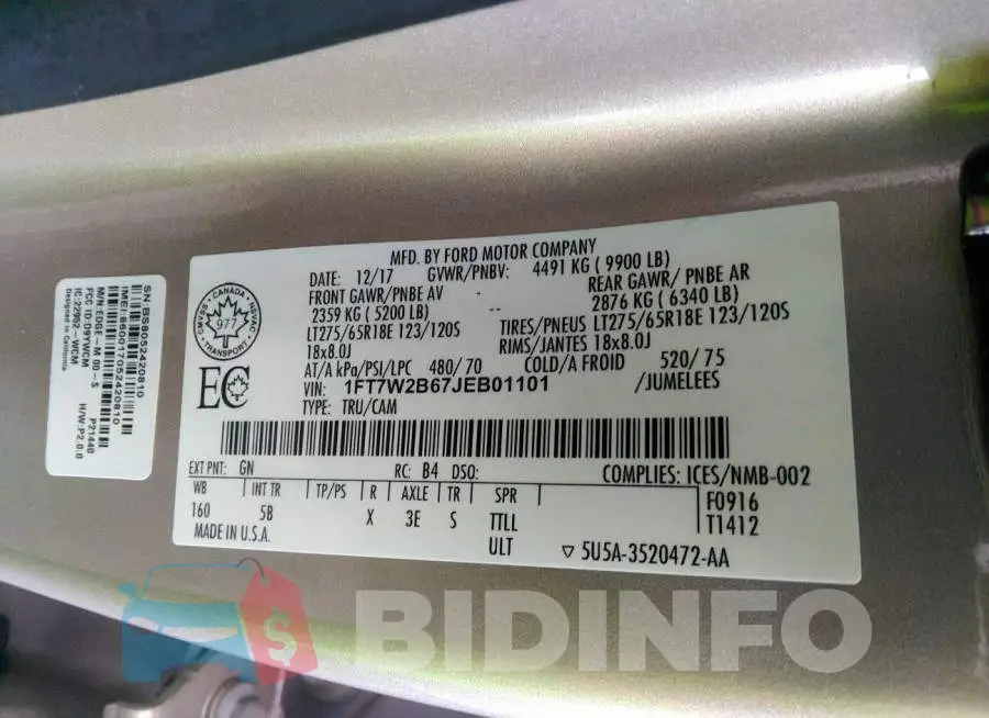 1FT7W2B67JEB01101 Photo# 9