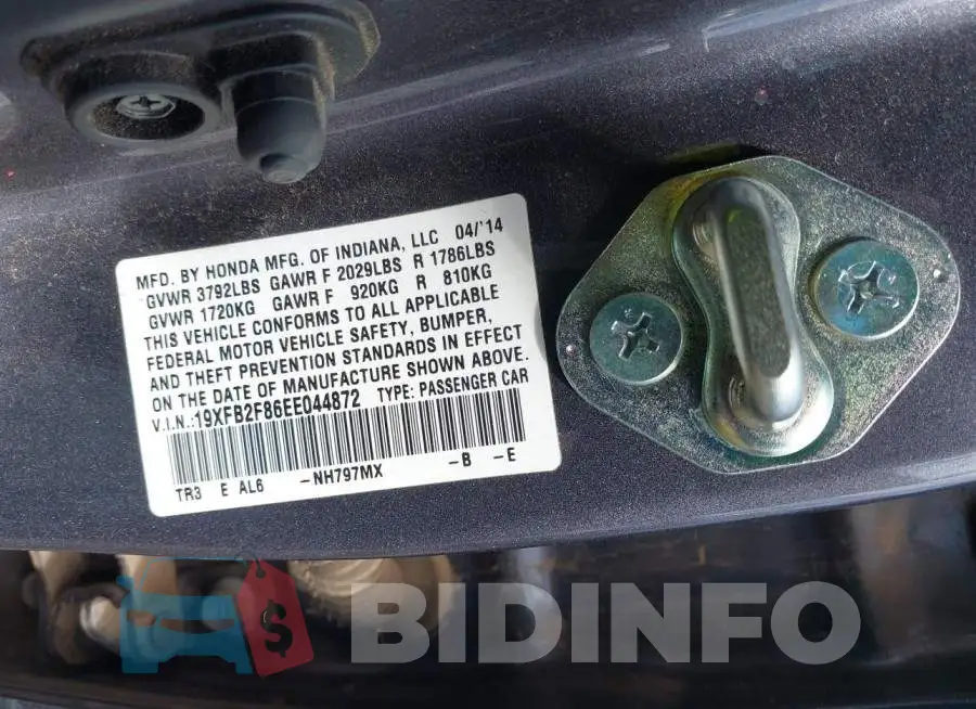 19XFB2F86EE044872 Photo# 9