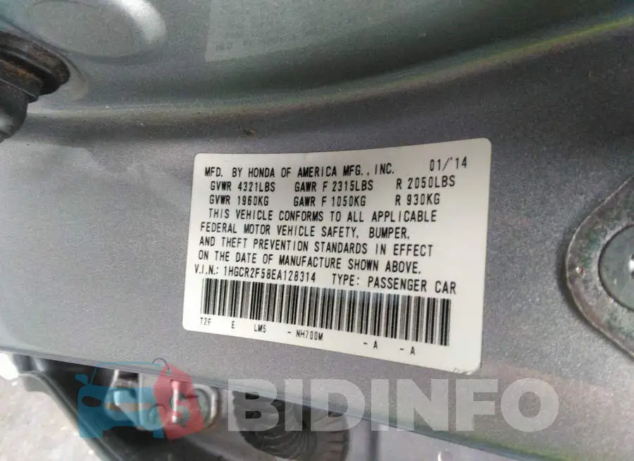1HGCR2F58EA128314 Photo# 9