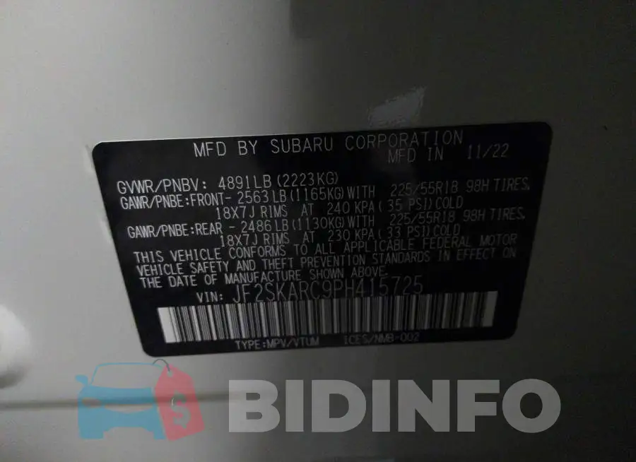 JF2SKARC9PH415725 Photo# 9