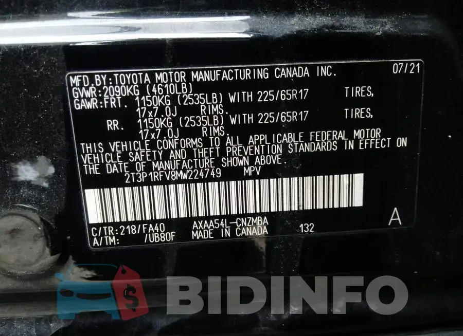 2T3P1RFV8MW224749 Photo# 9