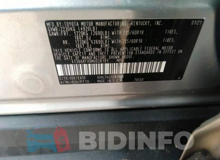 4T3B6RFV6MU028191 Photo# 9