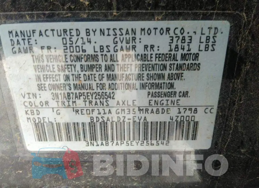 3N1AB7AP5EY256542 Photo# 9