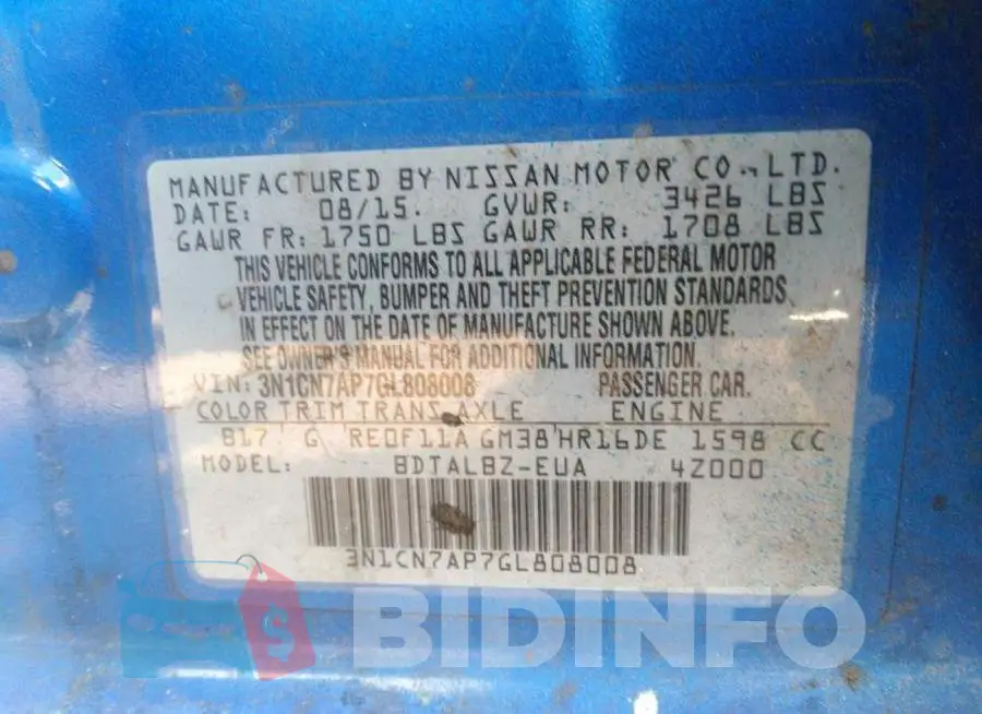 3N1CN7AP7GL808008 Photo# 9