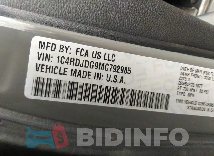 1C4RDJDG9MC792985 Photo# 9