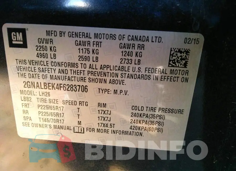 2GNALBEK4F6283706 Photo# 9