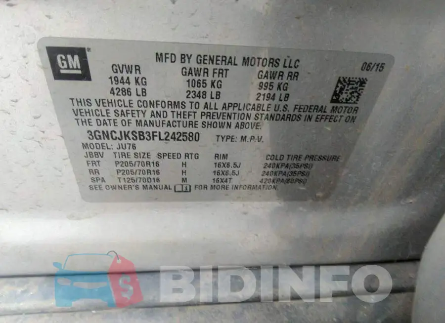 3GNCJKSB3FL242580 Photo# 9