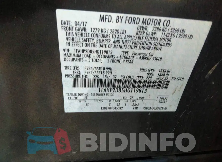 1FAHP2D85HG119813 Photo# 9