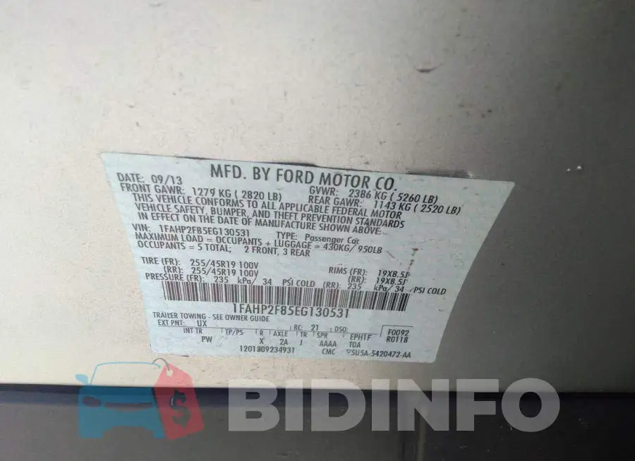 1FAHP2F85EG130531 Photo# 9