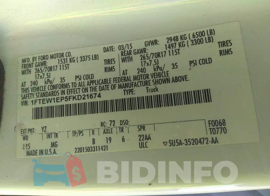 1FTEW1EP5FKD21674 Photo# 9