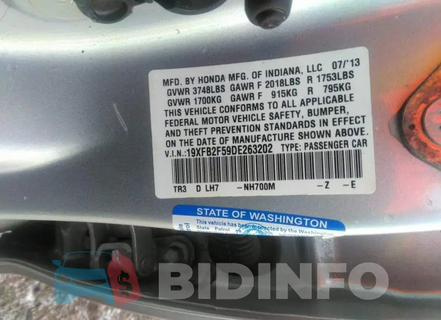 19XFB2F59DE263202 Photo# 9