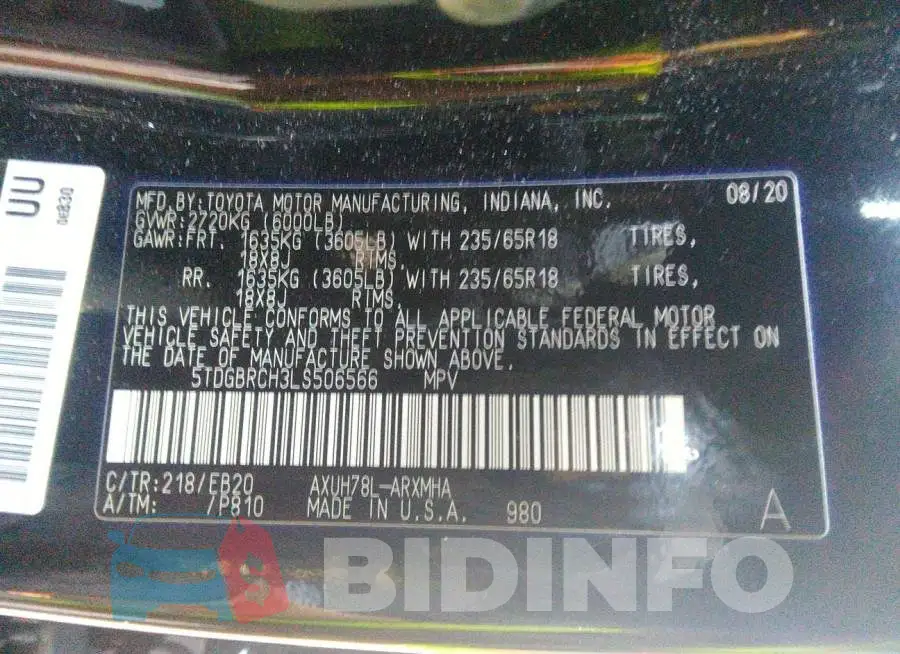 5TDGBRCH3LS506566 Photo# 9