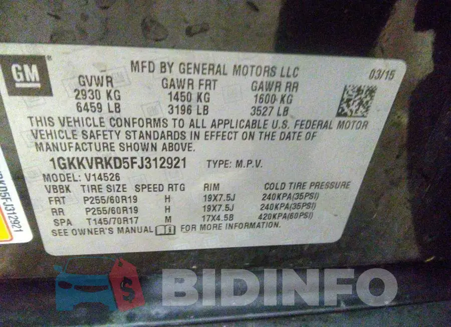 1GKKVRKD5FJ312921 Photo# 9