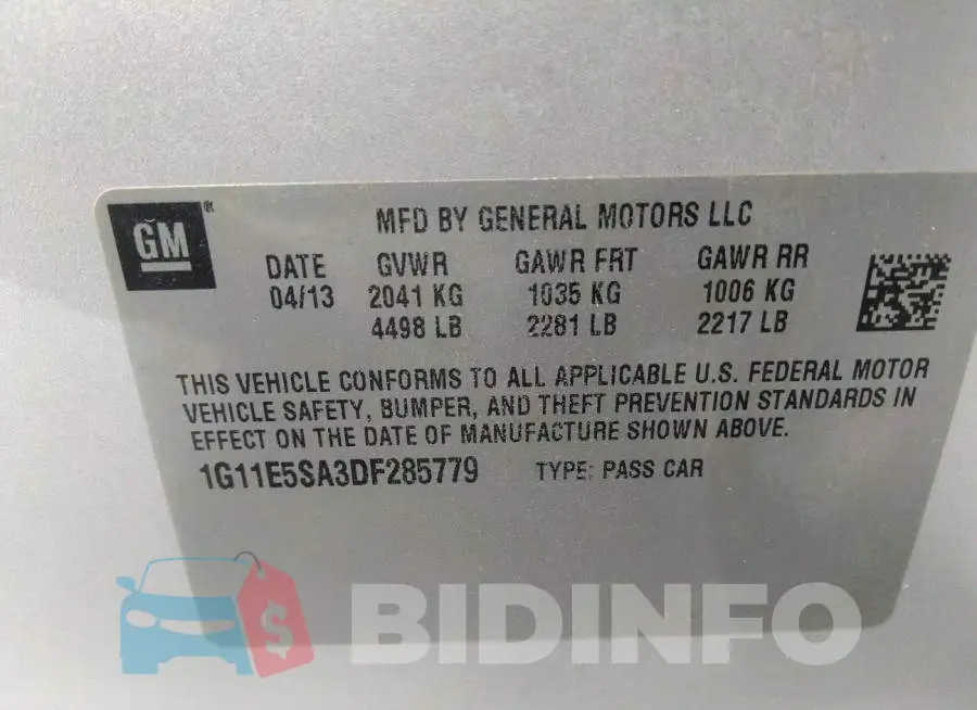 1G11E5SA3DF285779 Photo# 9