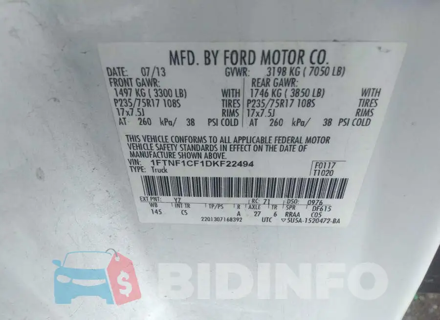 1FTNF1CF1DKF22494 Photo# 9