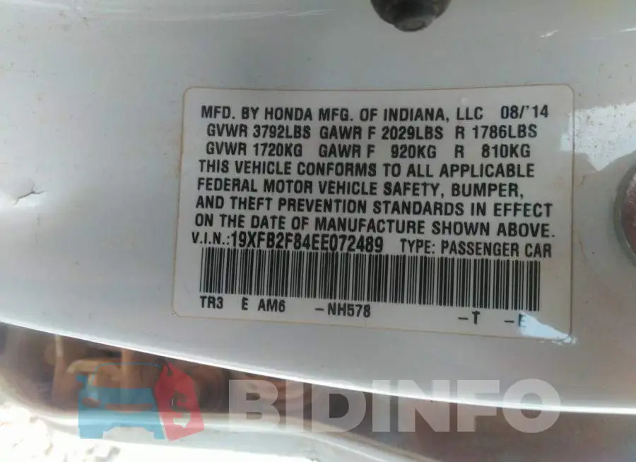 19XFB2F84EE072489 Photo# 9