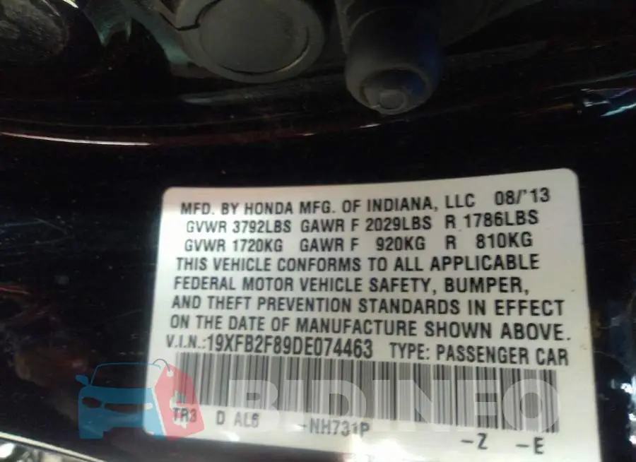 19XFB2F89DE074463 Photo# 9