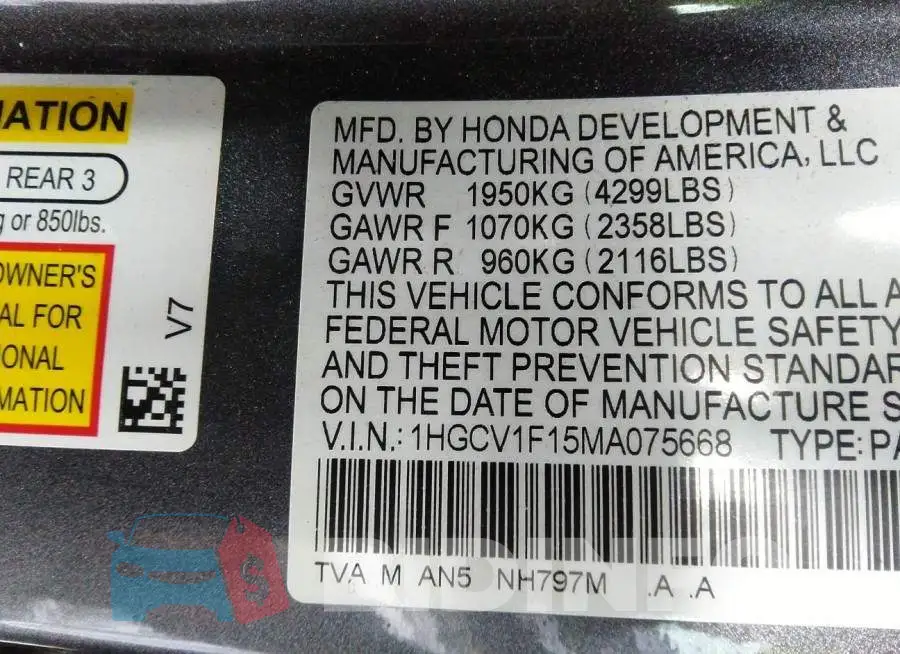 1HGCV1F15MA075668 Photo# 9
