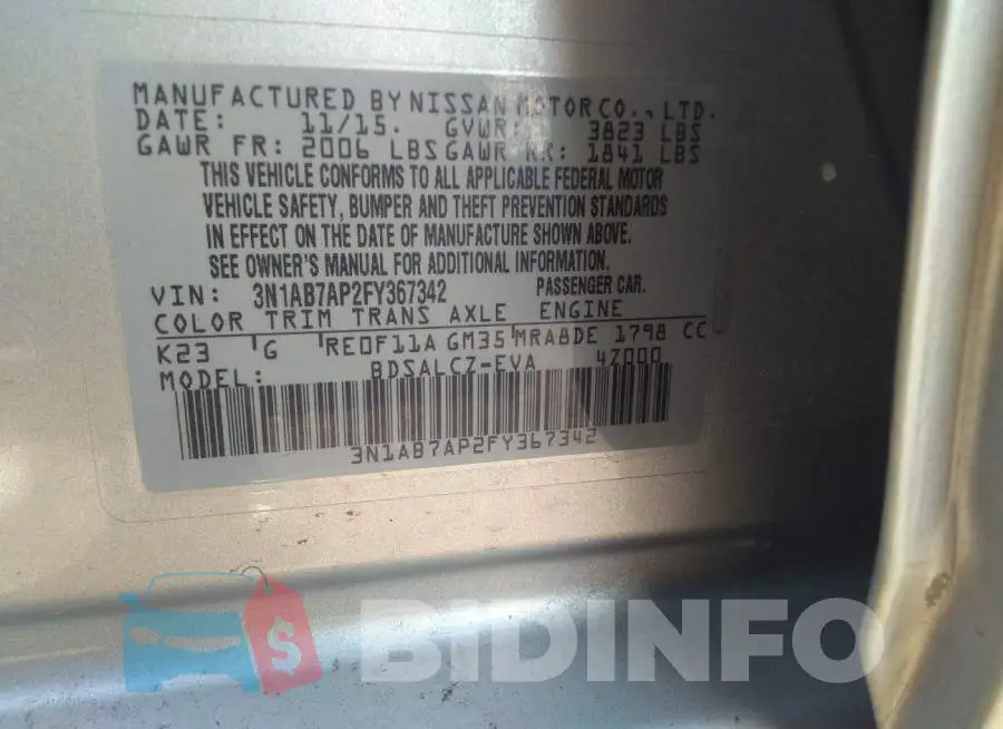 3N1AB7AP2FY367342 Photo# 9