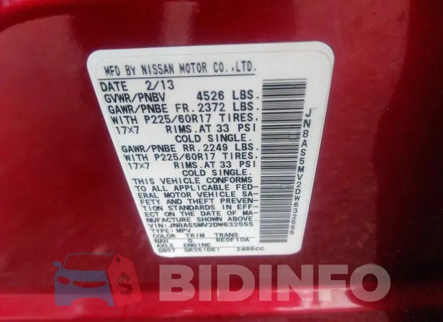 JN8AS5MV2DW632555 Photo# 9