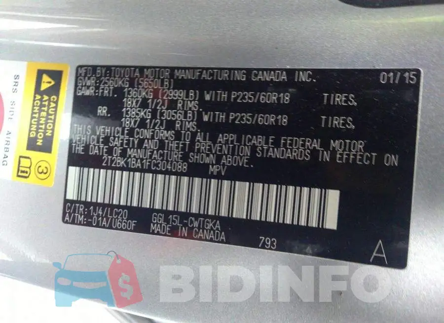 2T2BK1BA1FC304088 Photo# 9