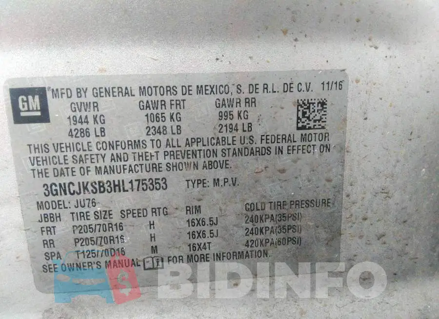 3GNCJKSB3HL175353 Photo# 9