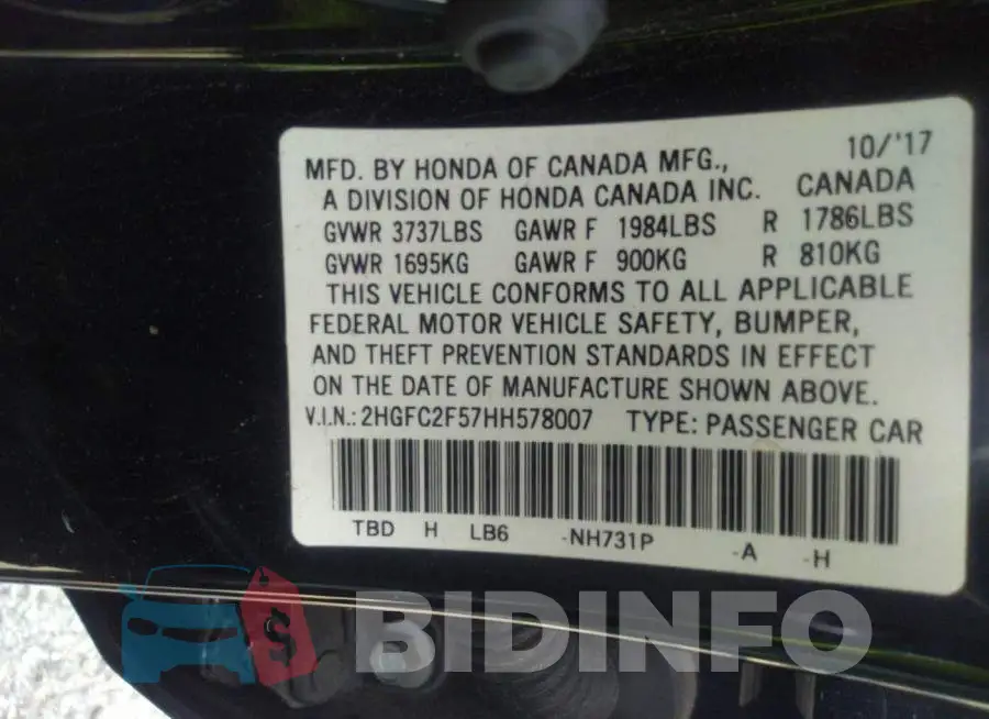 2HGFC2F57HH578007 Photo# 9