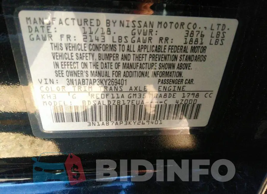 3N1AB7AP3KY269401 Photo# 9