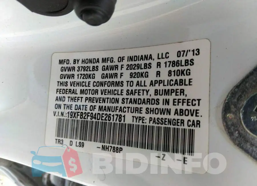 19XFB2F94DE261781 Photo# 9