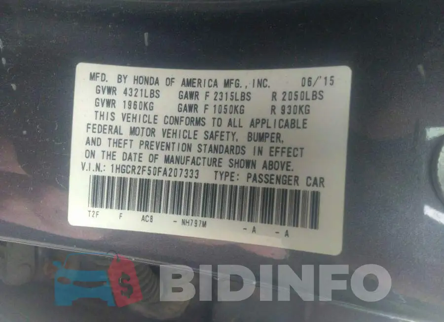 1HGCR2F50FA207333 Photo# 9