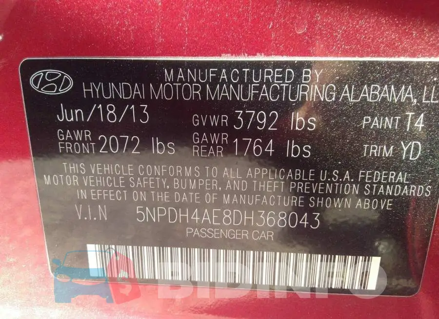 5NPDH4AE8DH368043 Photo# 9