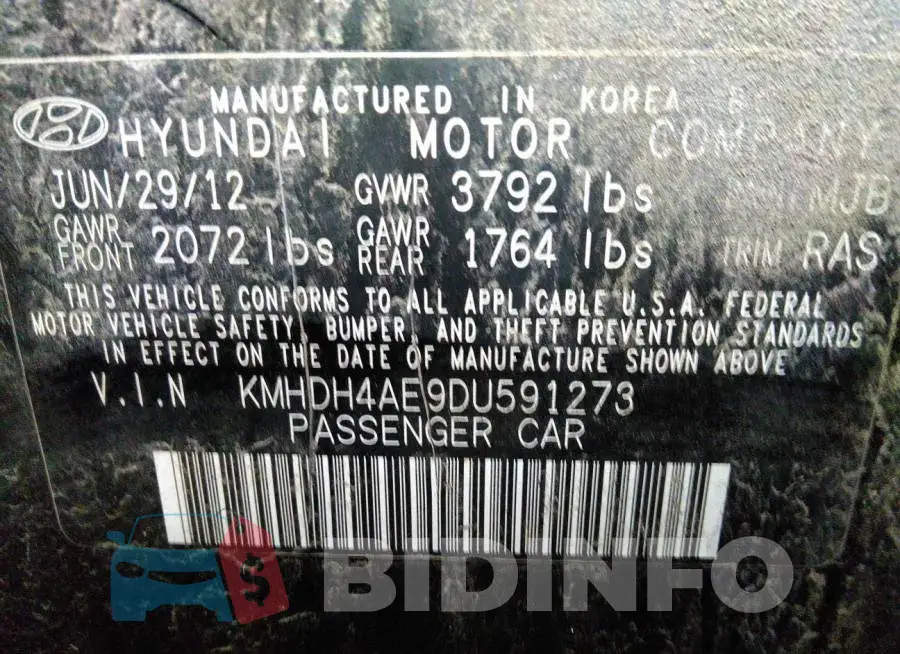 KMHDH4AE9DU591273 Photo# 9