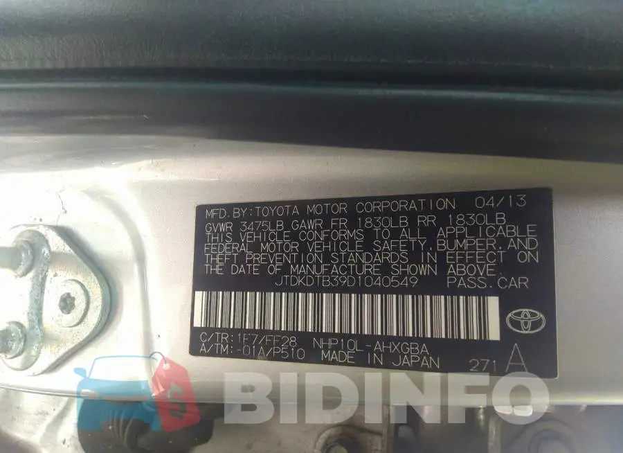 JTDKDTB39D1040549 Photo# 9