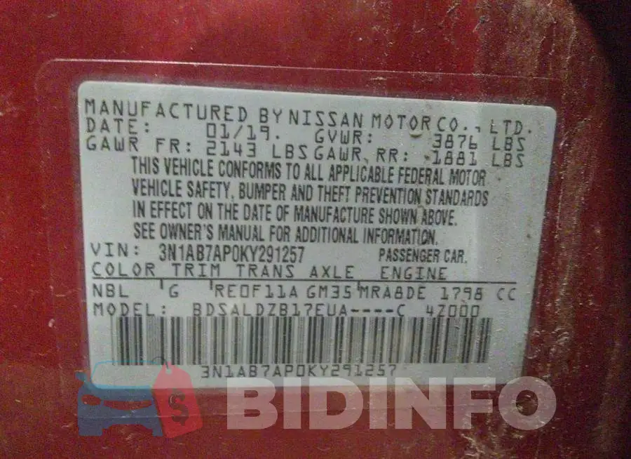 3N1AB7AP0KY291257 Photo# 9