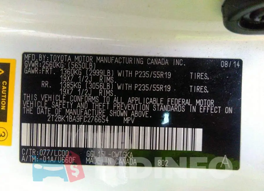 2T2BK1BA9FC276654 Photo# 9