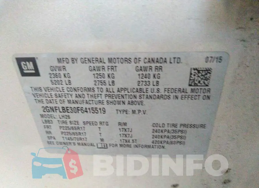2GNFLBE30F6415519 Photo# 9