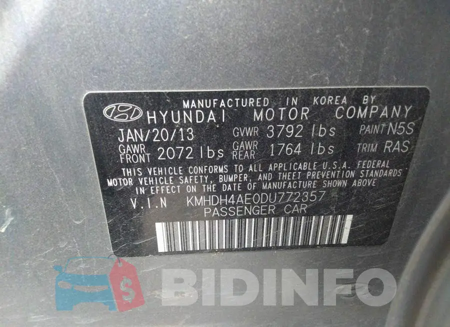 KMHDH4AE0DU772357 Photo# 6