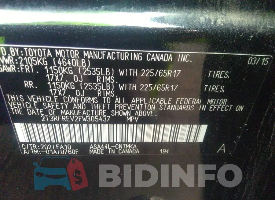 2T3RFREV2FW305437 Photo# 9
