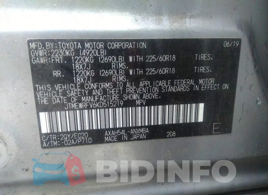JTMEWRFV6KD515219 Photo# 9